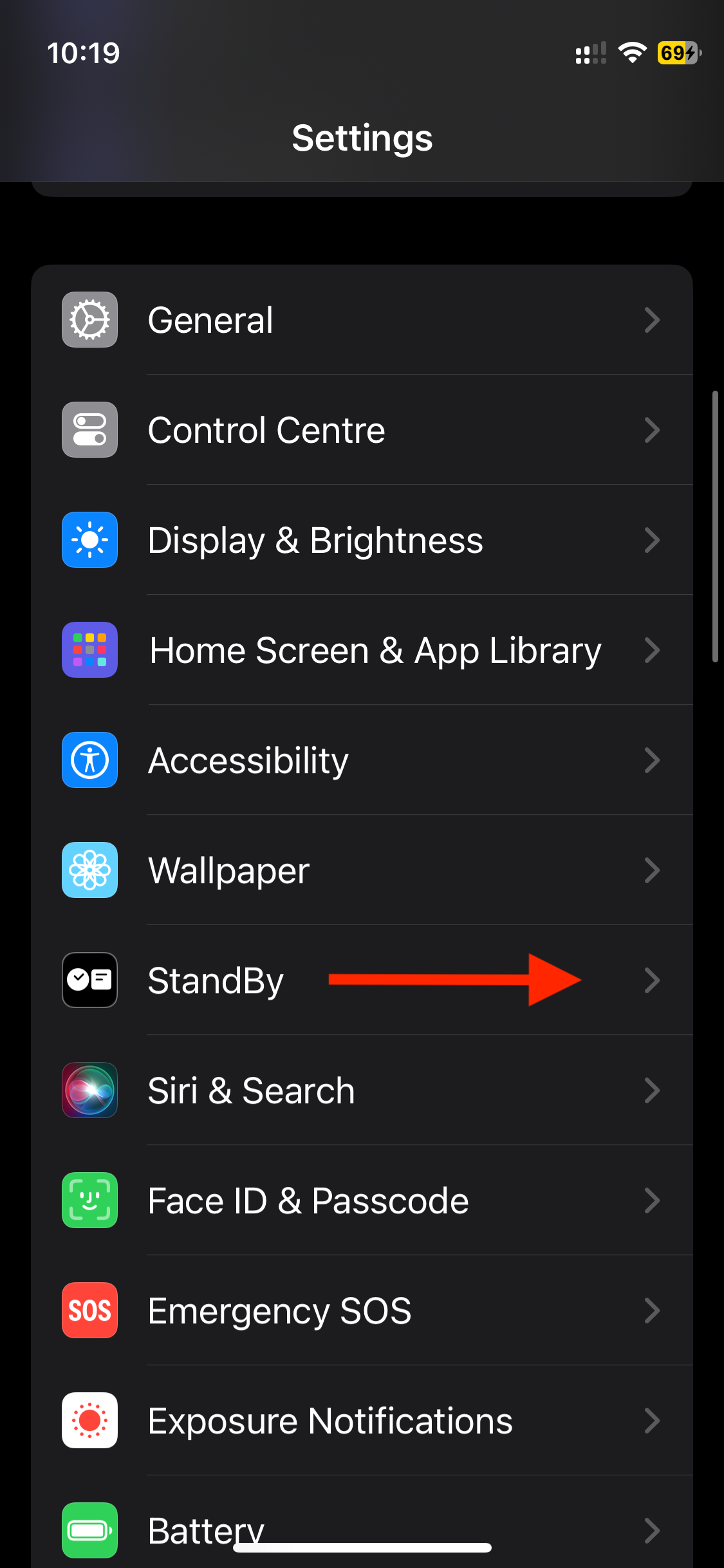 iOS 17 Settings - StandBy Mode Option